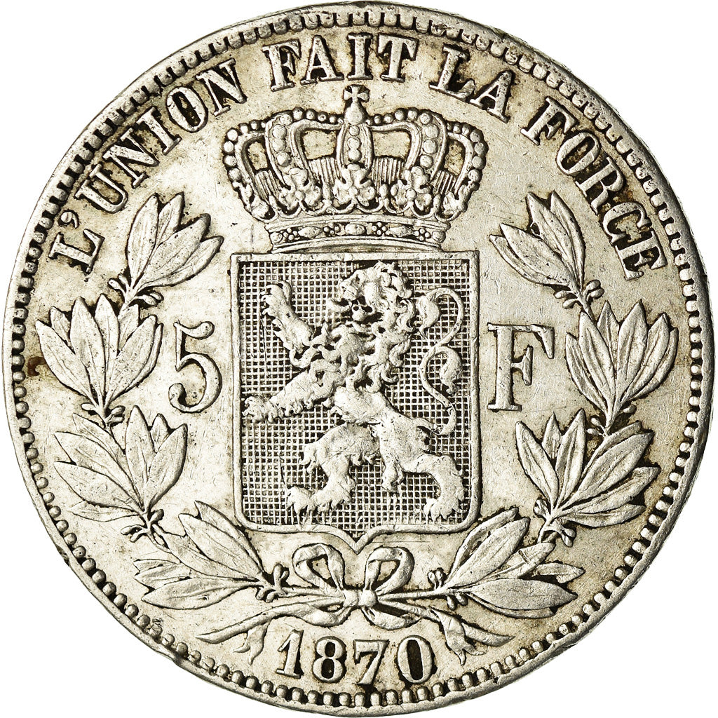 Münze, Belgien, Leopold II, 5 Francs, 5 Frank, 1870, S+, Silber, KM:24