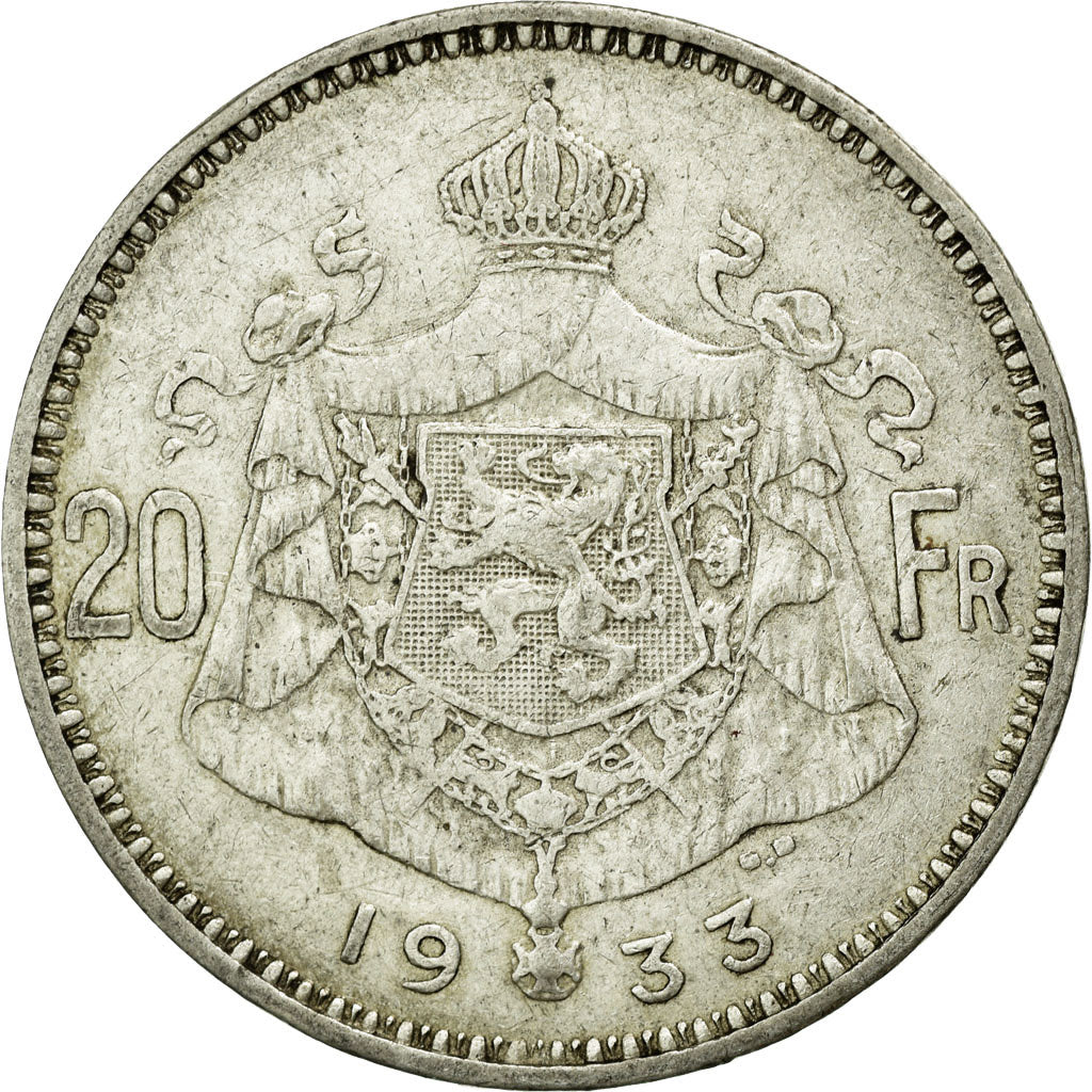 Coin, Belgium, 20 Francs, 20 Frank, 1933, EF(40-45), Silver, KM:104.1