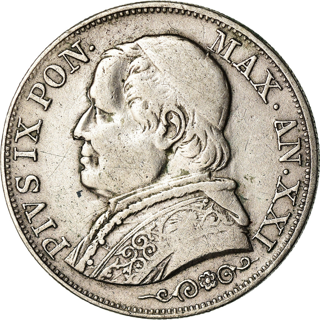 Munten, Italiaanse staten, PAPAL STATES, Pius IX, Lira, 1867, Roma, FR+, Zilver