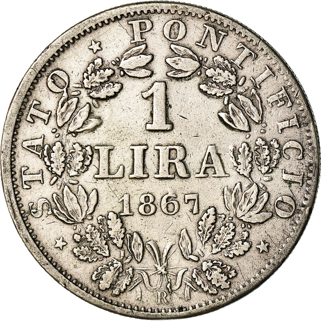 Munten, Italiaanse staten, PAPAL STATES, Pius IX, Lira, 1867, Roma, FR+, Zilver