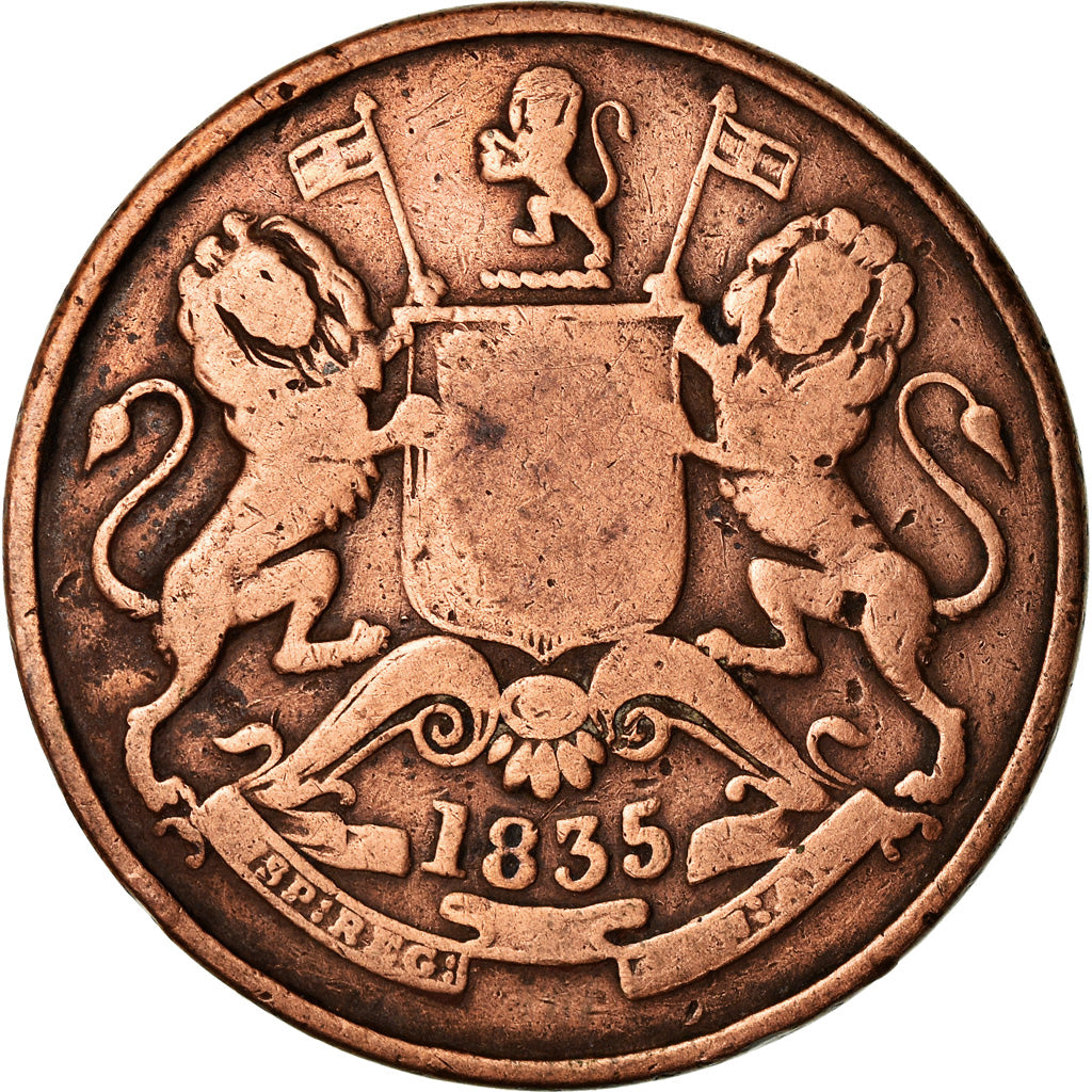 Coin, INDIA-BRITISH, 1/2 Anna, 1835, VF(20-25), Copper, KM:447.1