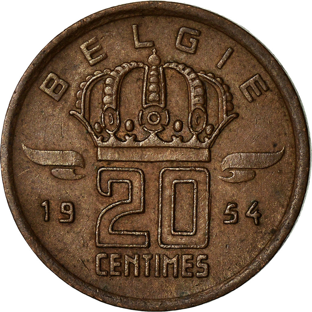 Coin, Belgium, 20 Centimes, 1954, EF(40-45), Bronze, KM:147.1