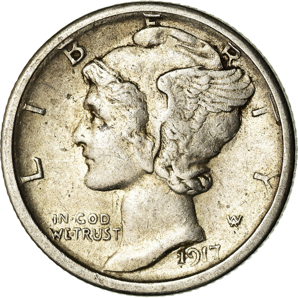 Coin, United States, Mercury Dime, Dime, 1917, U.S. Mint, San Francisco