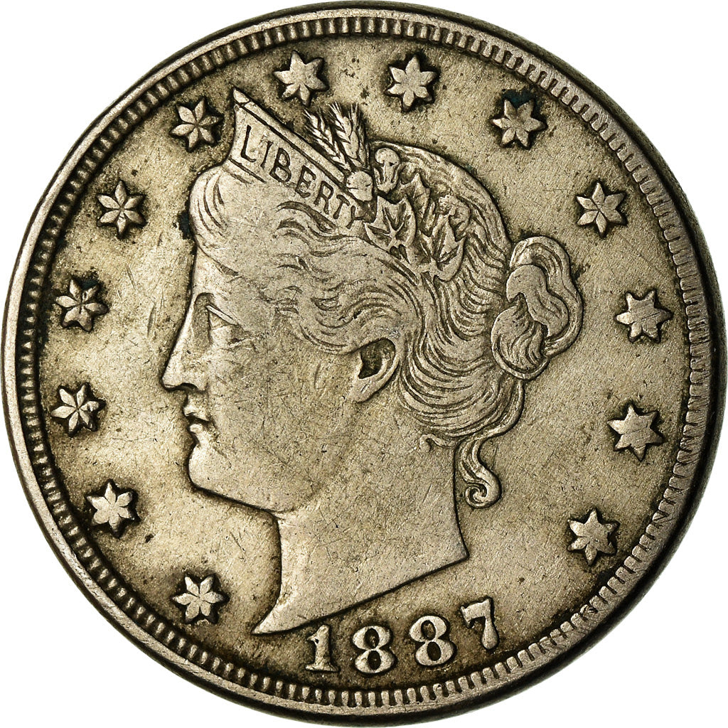 Coin, United States, Liberty Nickel, 5 Cents, 1887, U.S. Mint, Philadelphia