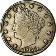 Coin, United States, Liberty Nickel, 5 Cents, 1887, U.S. Mint, Philadelphia