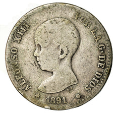 Coin, Spain, Alfonso XIII, Peseta, 1891, Madrid, F(12-15), Silver, KM:691