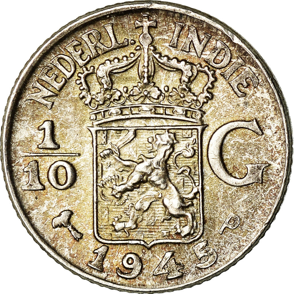 Coin, NETHERLANDS EAST INDIES, Wilhelmina I, 1/10 Gulden, 1945, Utrecht