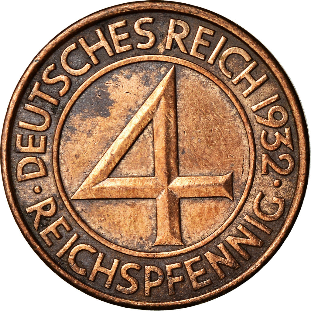 Moneta, GERMANIA, REPUBBLICA DI WEIMAR, 4 Reichspfennig, 1932, Berlin, BB