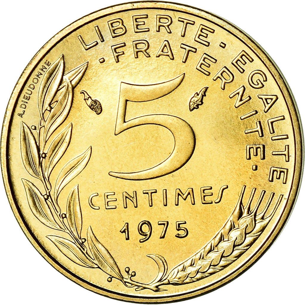 Moneta, Francia, Marianne, 5 Centimes, 1975, Paris, FDC, Alluminio-bronzo