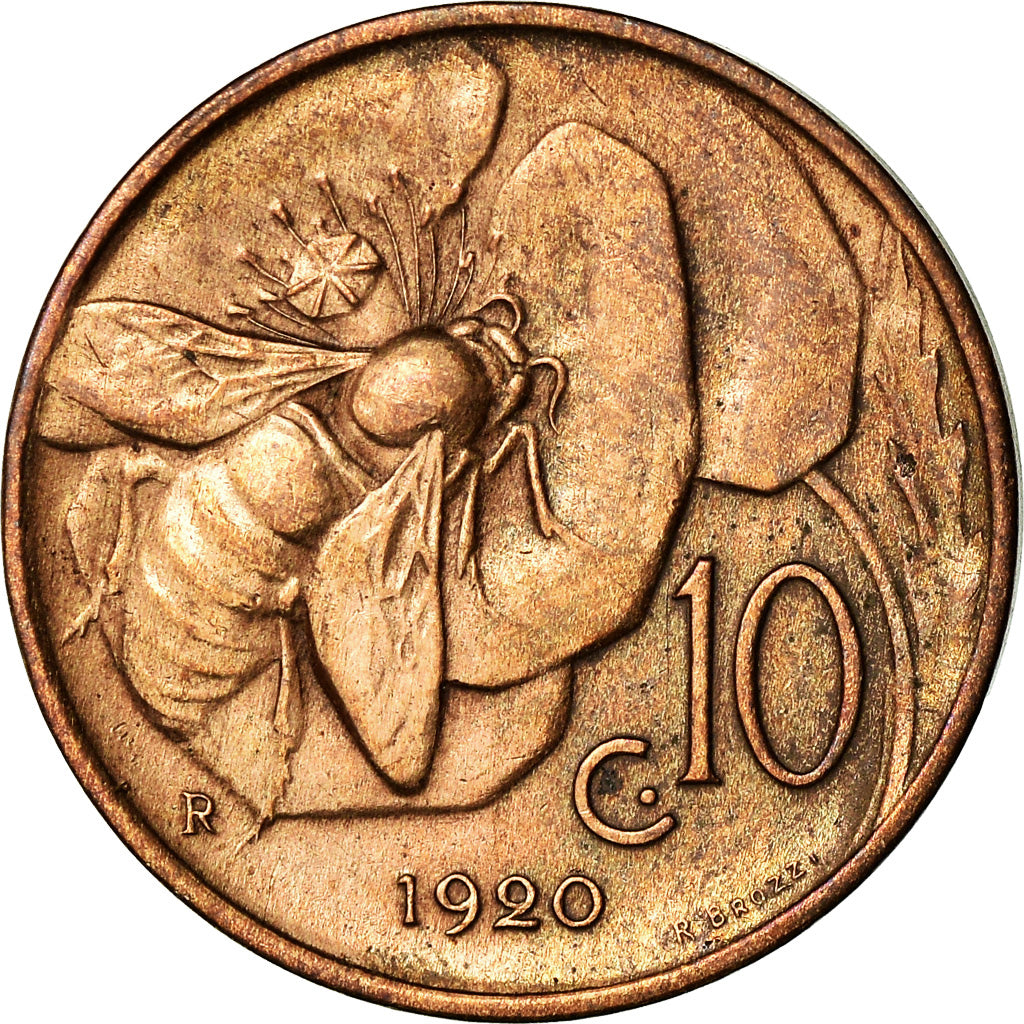Coin, Italy, Vittorio Emanuele III, 10 Centesimi, 1920, Rome, AU(55-58), Bronze
