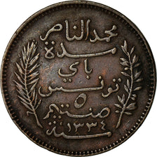 Coin, Tunisia, Muhammad al-Nasir Bey, 5 Centimes, 1916/AH1334, Paris, VF(30-35)