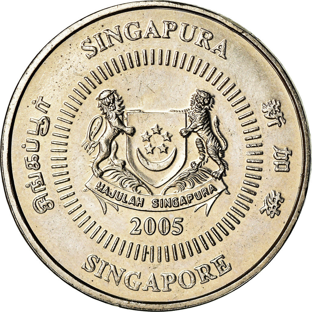Moneta, Singapur, 50 Cents, 2005, Singapore Mint, MS(60-62), Miedź-Nikiel
