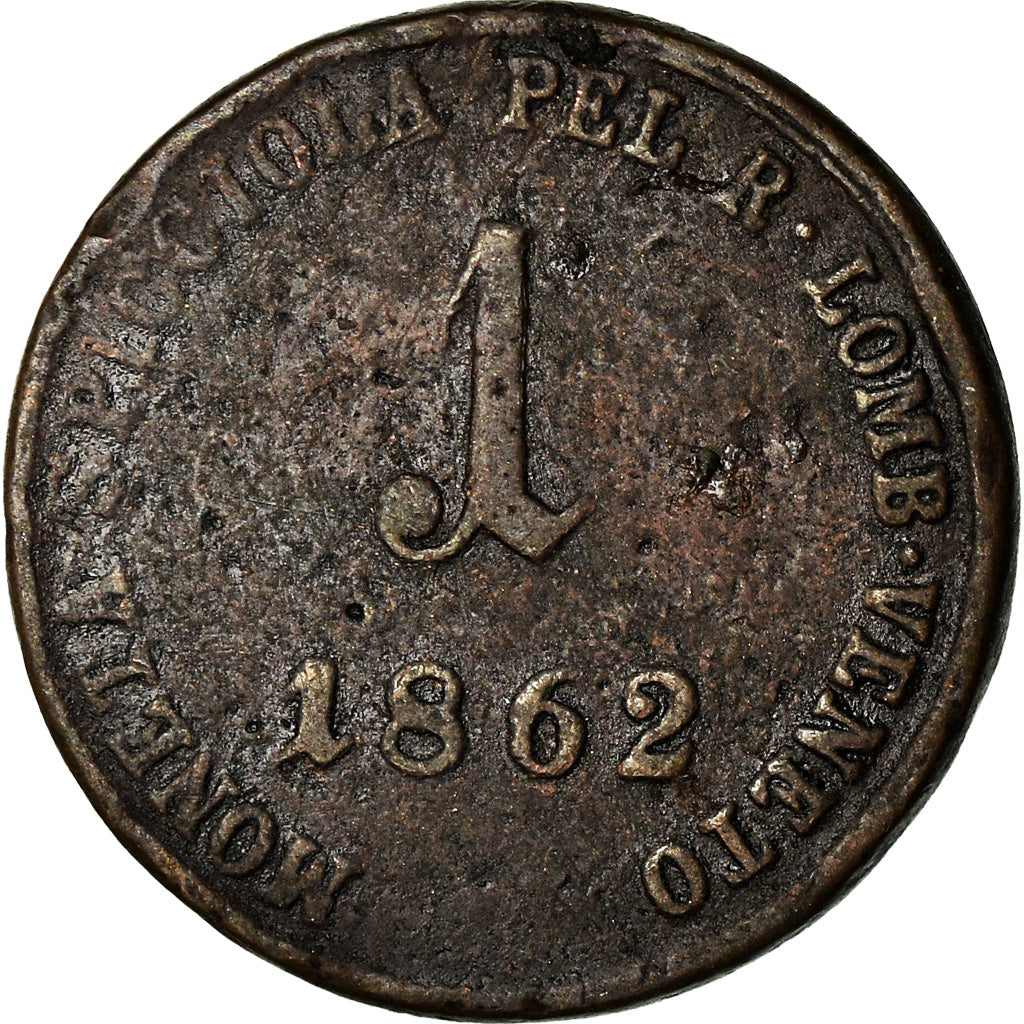Moneda, Estados italianos, LOMBARDY-VENETIA, Soldo, 1862, Venice, BC+, Cobre