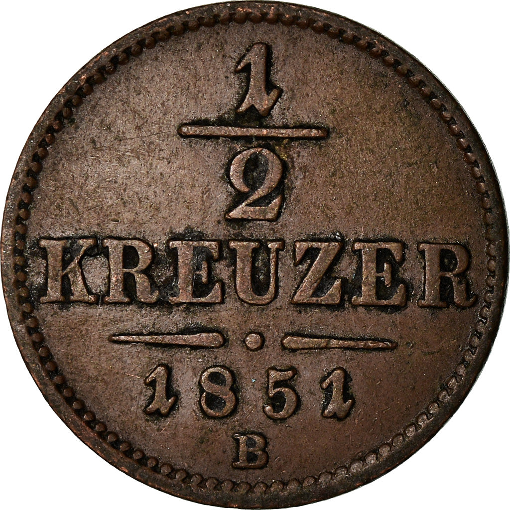 Münze, Österreich, Franz Joseph I, 1/2 Kreuzer, 1851, SS, Kupfer, KM:2181