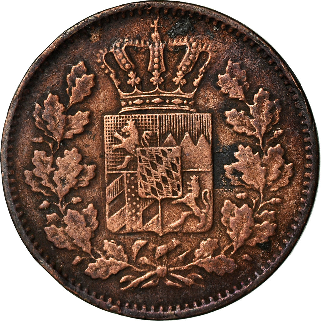 Coin, German States, BAVARIA, Ludwig II, 2 Pfennig, 1862, EF(40-45), Copper