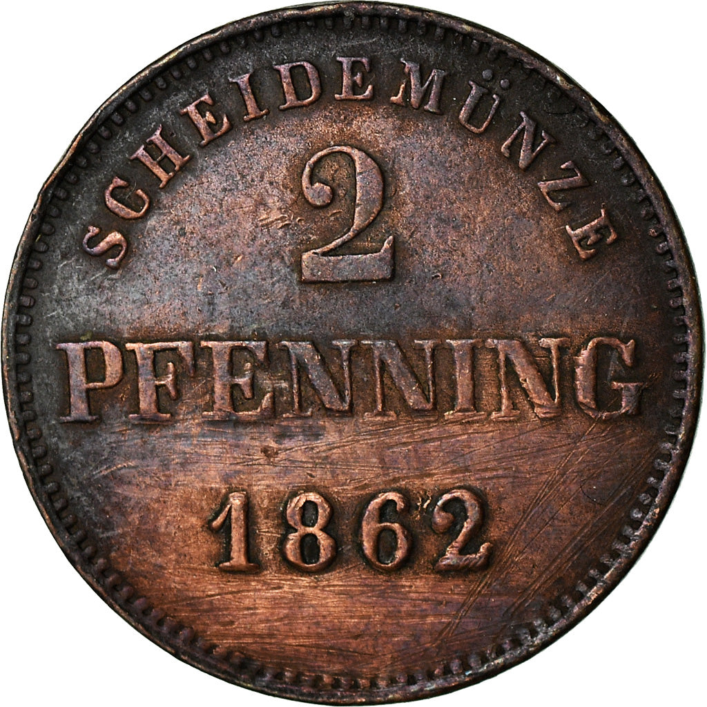 Coin, German States, BAVARIA, Ludwig II, 2 Pfennig, 1862, EF(40-45), Copper
