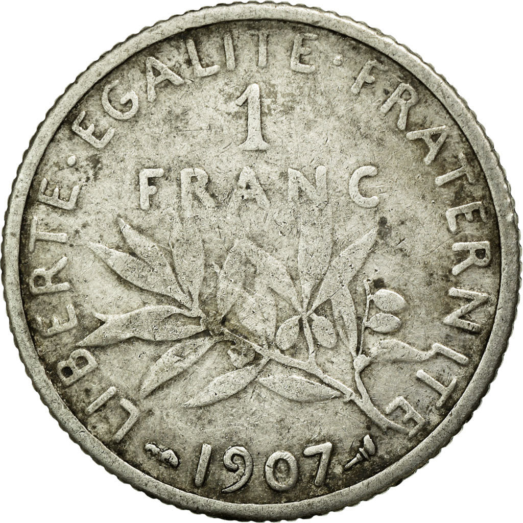 Coin, France, Semeuse, Franc, 1907, Paris, VF(30-35), Silver, KM:844.1