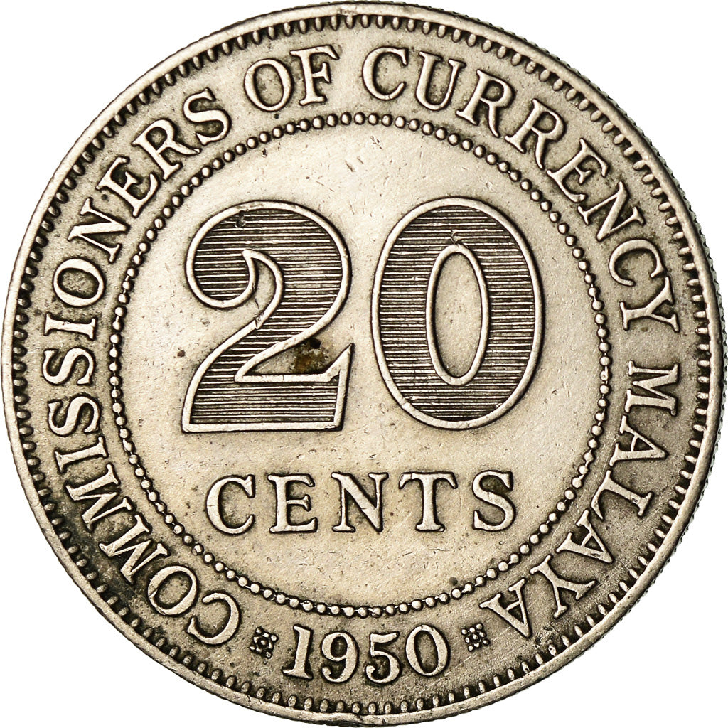 Monnaie, MALAYA, 20 Cents, 1950, TTB, Copper-nickel, KM:9