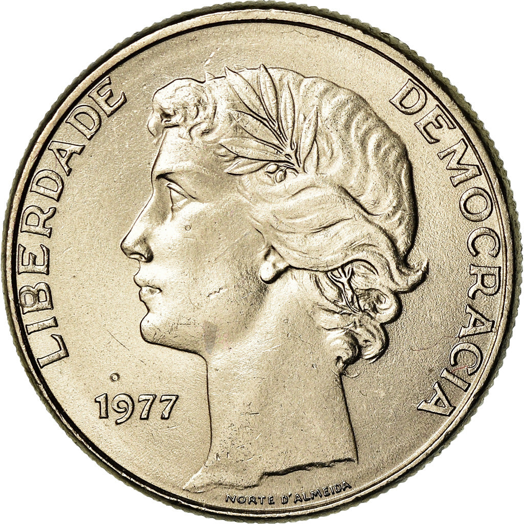 Coin, Portugal, 25 Escudos, 1977, MS(63), Copper-nickel, KM:607