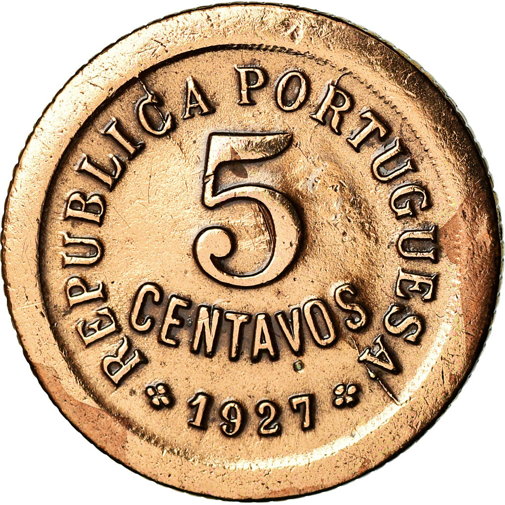 Moeda, Portugal, 5 Centavos, 1927, AU(55-58), Bronze, KM:572