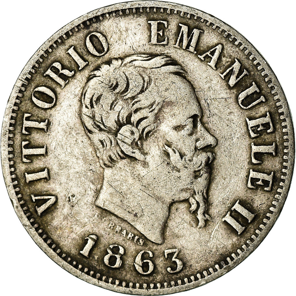 Coin, Italy, Vittorio Emanuele II, 50 Centesimi, 1863, Milan, VF(30-35), Silver