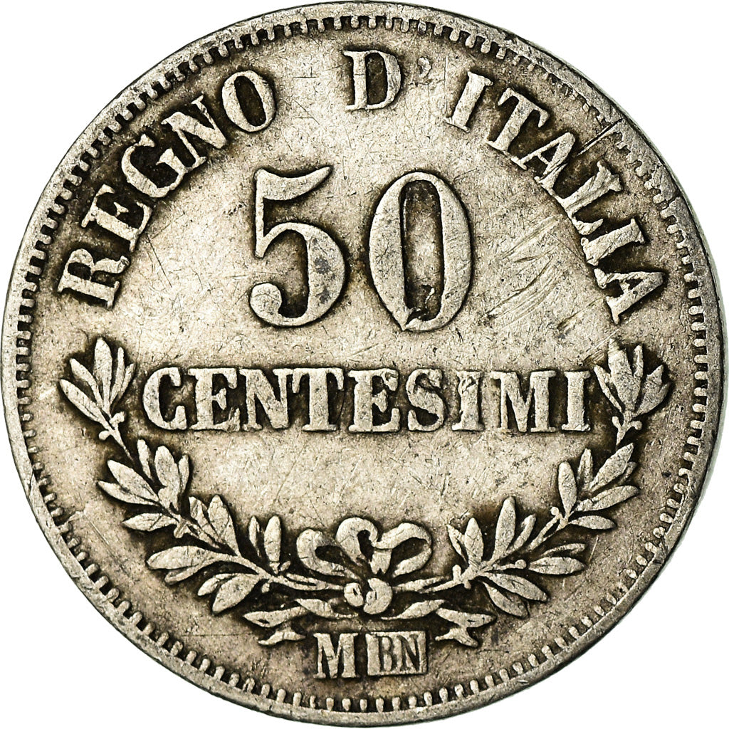 Coin, Italy, Vittorio Emanuele II, 50 Centesimi, 1863, Milan, VF(30-35), Silver