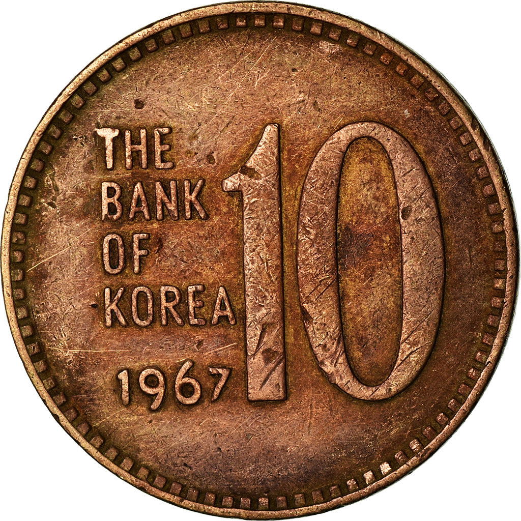 Coin, KOREA-SOUTH, 10 Won, 1967, VF(30-35), Bronze, KM:6