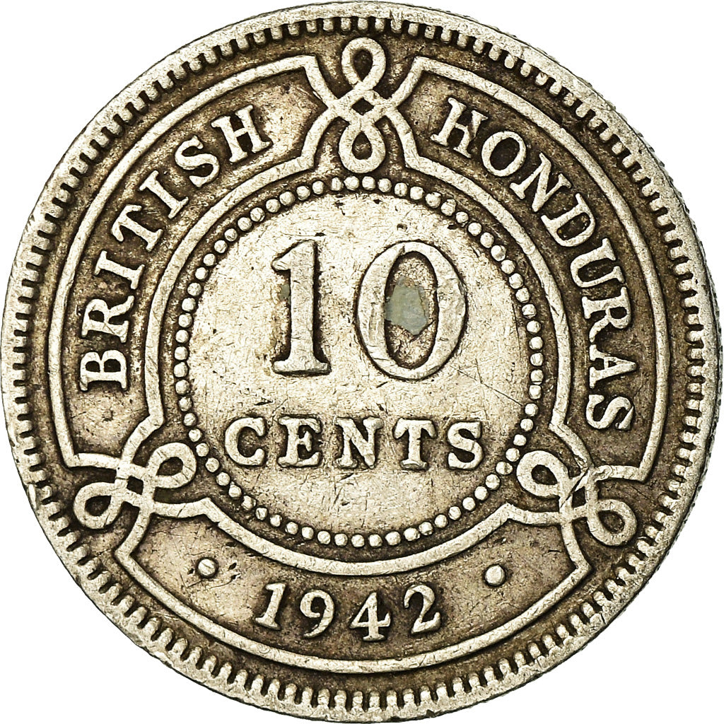 Coin, British Honduras, George VI, 10 Cents, 1942, EF(40-45), Silver, KM:23