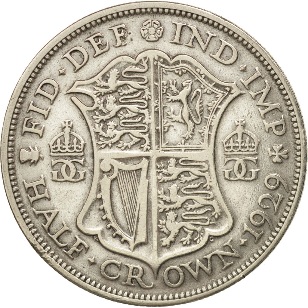 Great Britain, George V, 1/2 Crown, 1929, VF(30-35), Silver, KM:835