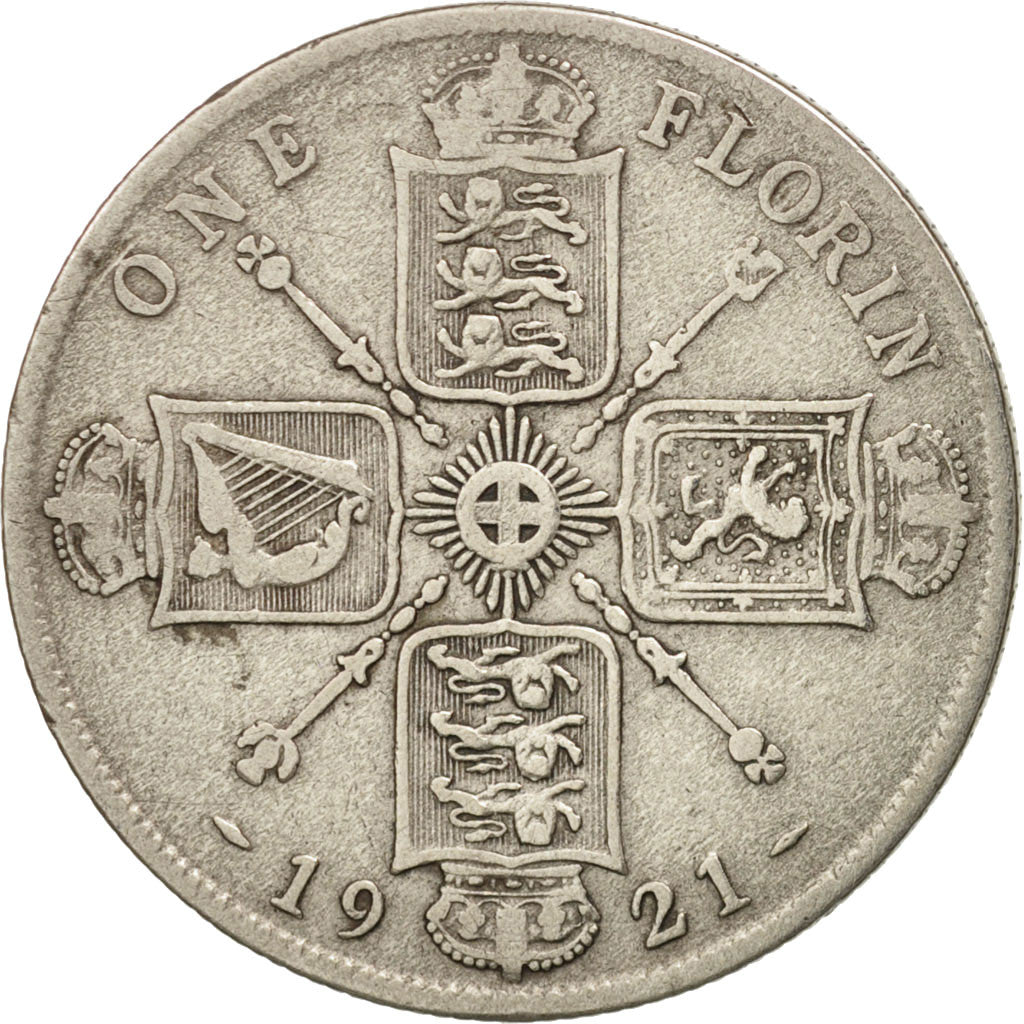 Great Britain, George V, Florin, Two Shillings, 1921, VF(20-25), Silver, KM:817a