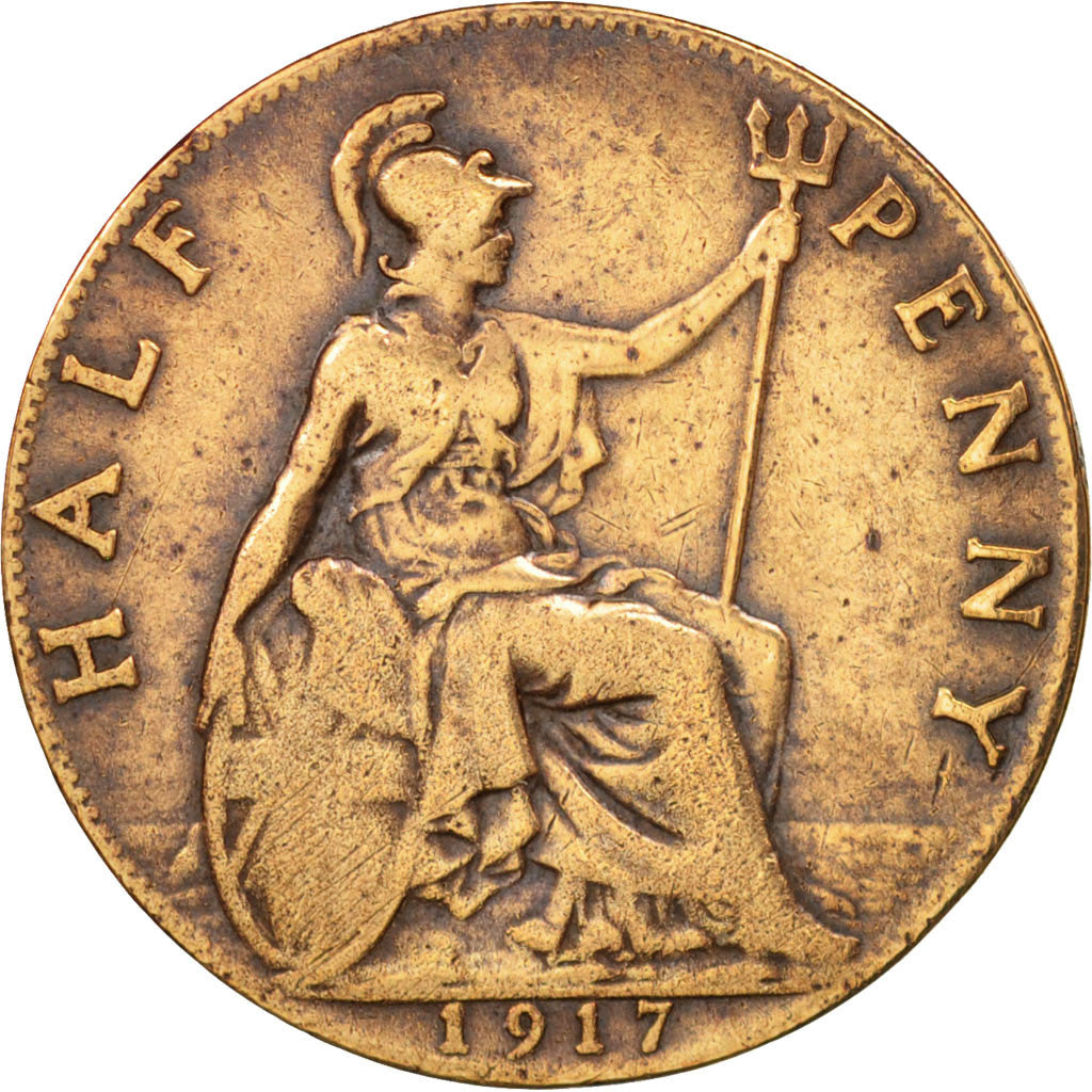 Great Britain, George V, 1/2 Penny, 1917, EF(40-45), Bronze, KM:809