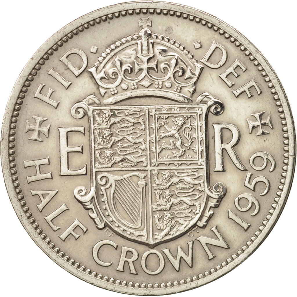 Great Britain, Elizabeth II, 1/2 Crown, 1959, AU(50-53), Copper-nickel, KM:907