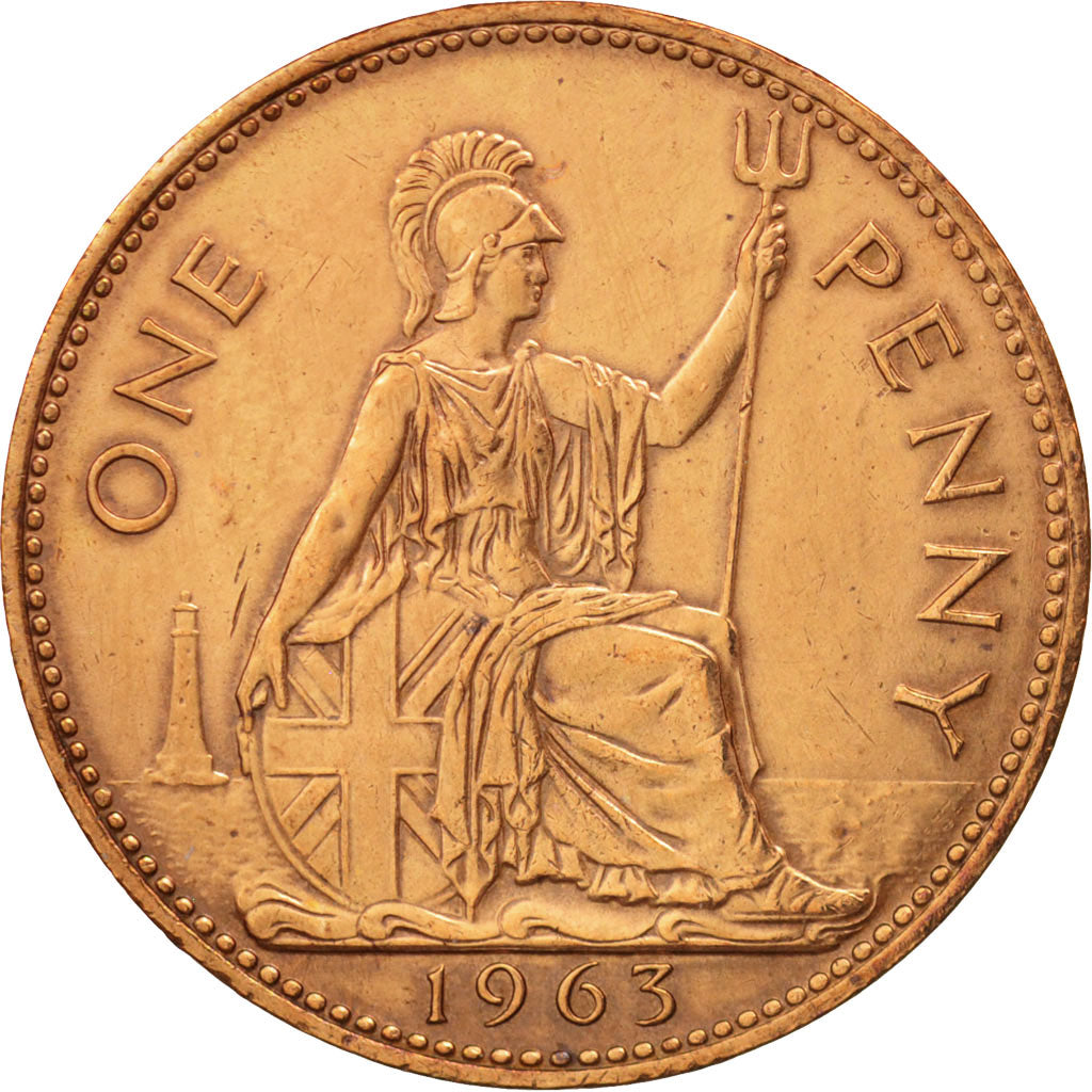 Coin, Great Britain, Elizabeth II, Penny, 1963, EF(40-45), Bronze, KM:897