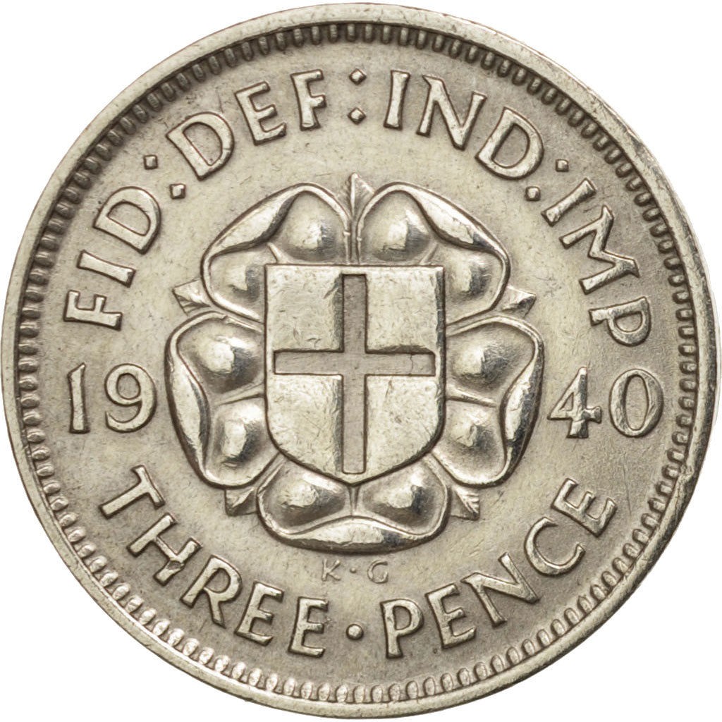 Great Britain, George VI, 3 Pence, 1940, AU(50-53), Silver, KM:848