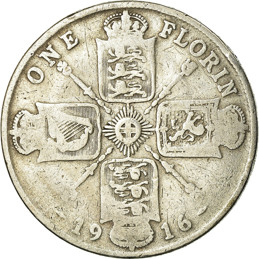 Coin, Great Britain, George V, Florin, Two Shillings, 1916, VF(20-25), Silver