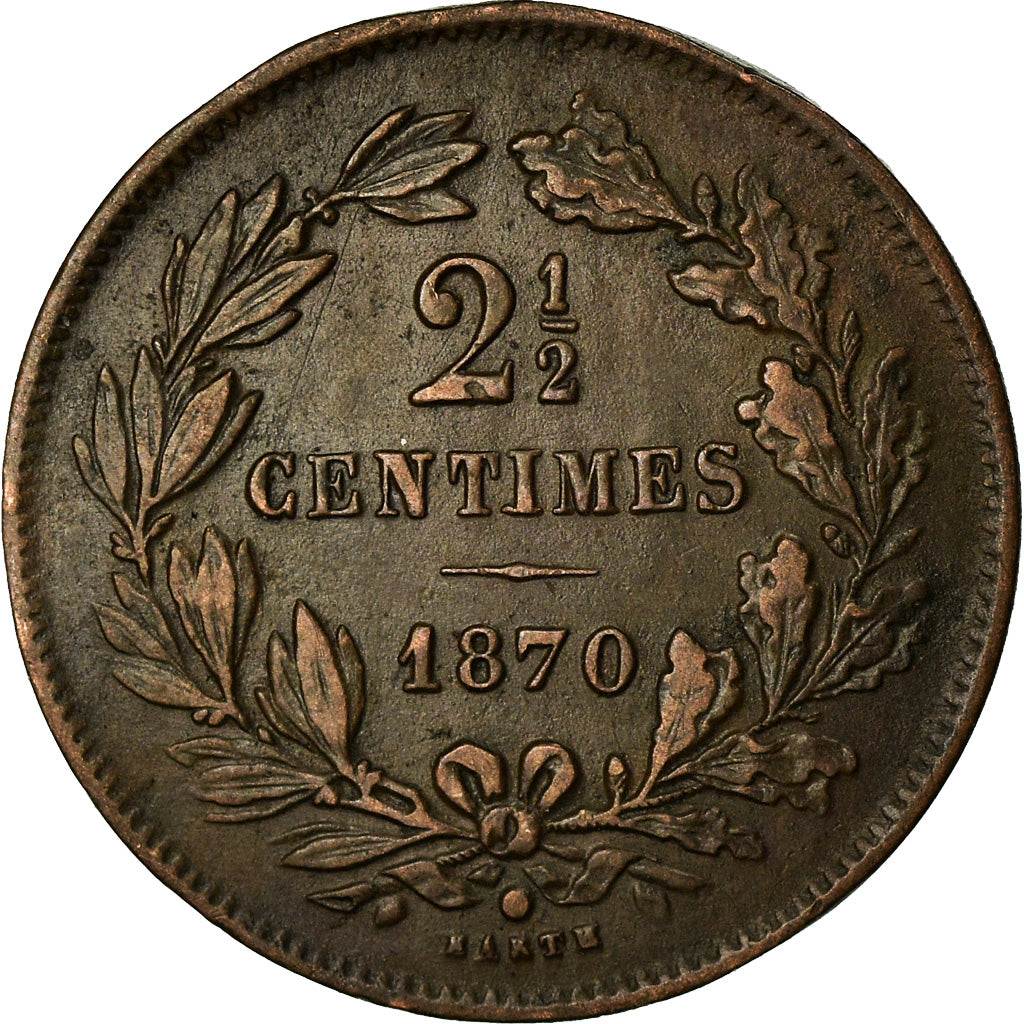 Coin, Luxembourg, William III, 2-1/2 Centimes, 1870, Utrecht, EF(40-45), Bronze