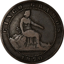 Moneda, España, Provisional Government, 5 Centimos, 1870, Madrid, BC, Cobre