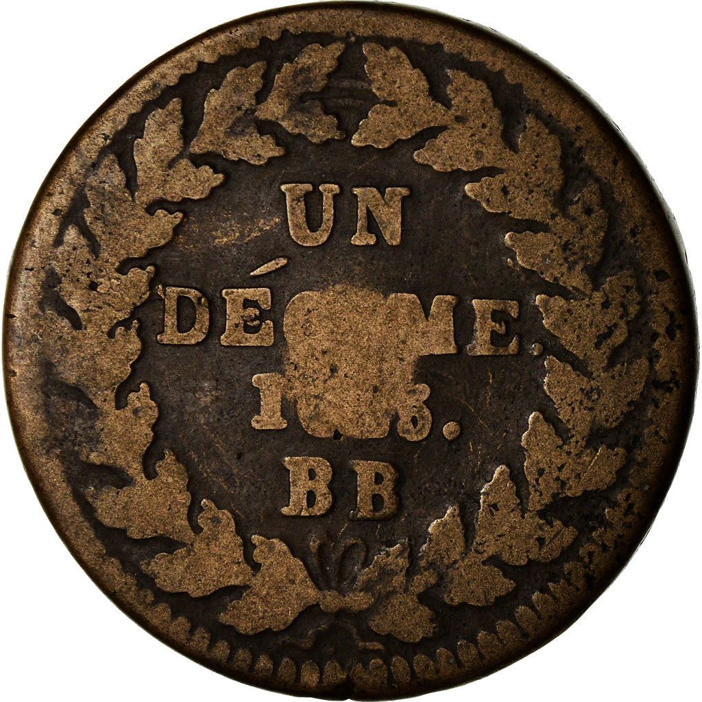 Monnaie, France, Louis XVIII, Decime, 1815, Strasbourg, B+, Bronze