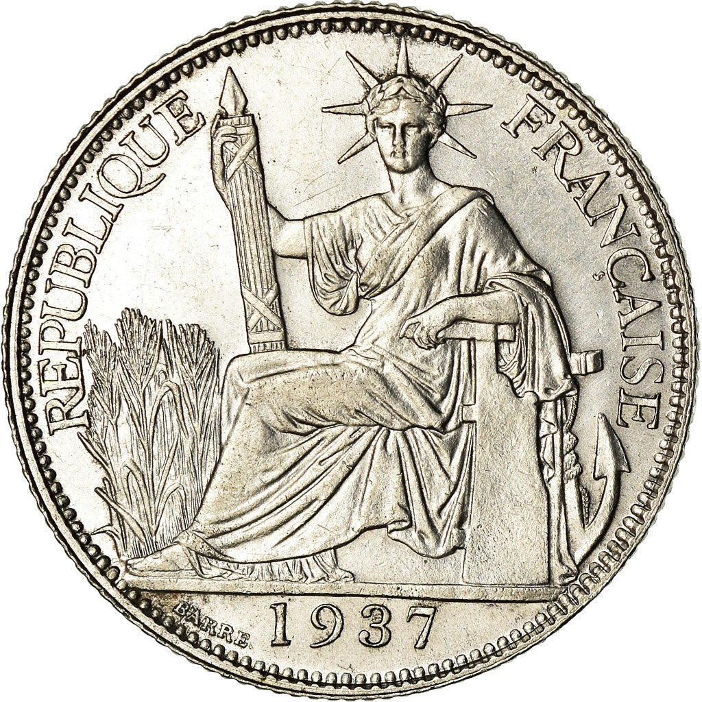 Coin, FRENCH INDO-CHINA, 20 Cents, 1937, Paris, MS(60-62), Silver, KM:17.2