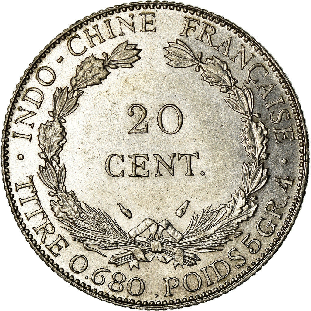 Coin, FRENCH INDO-CHINA, 20 Cents, 1937, Paris, MS(60-62), Silver, KM:17.2