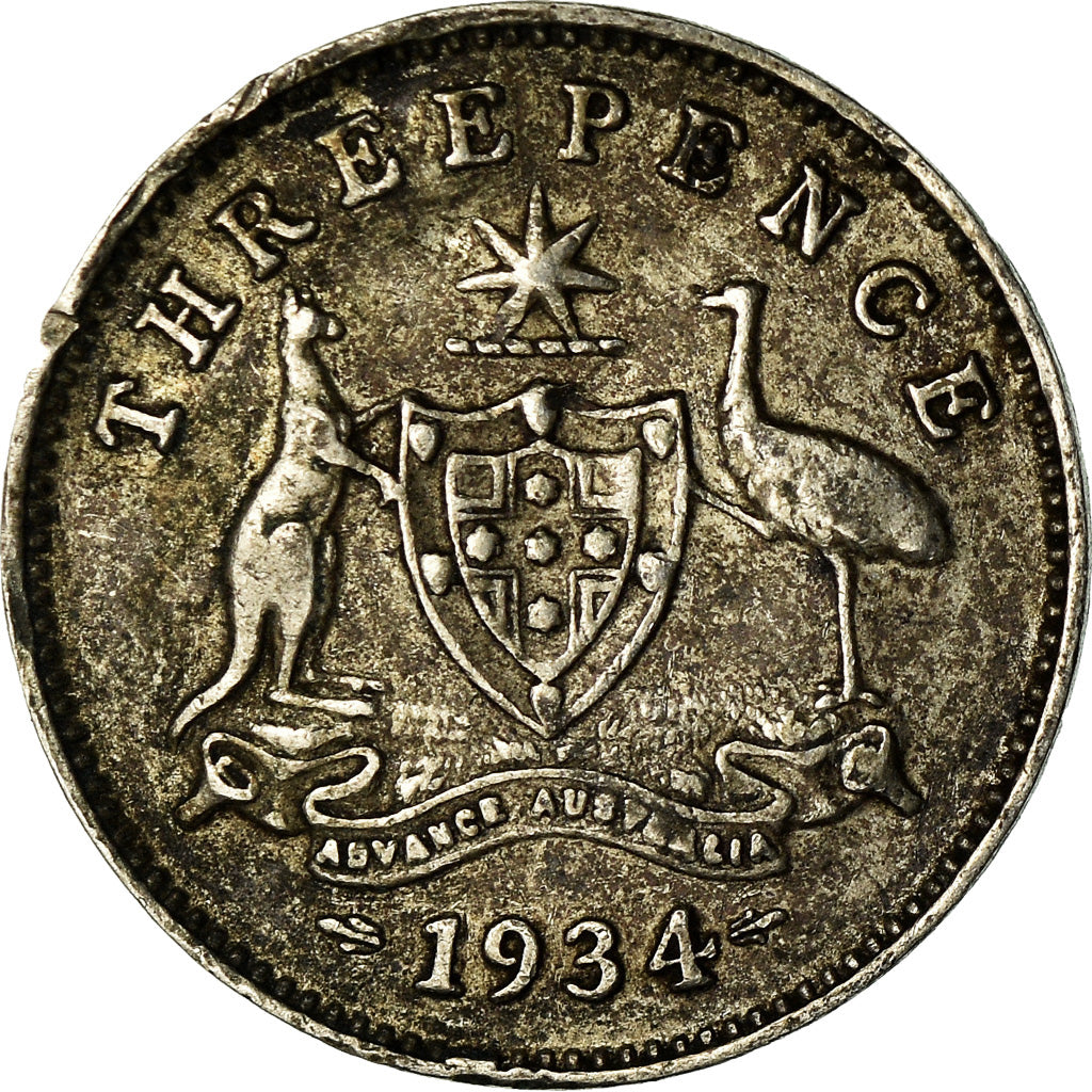 Coin, Australia, George V, Threepence, 1934, VF(30-35), Silver, KM:24