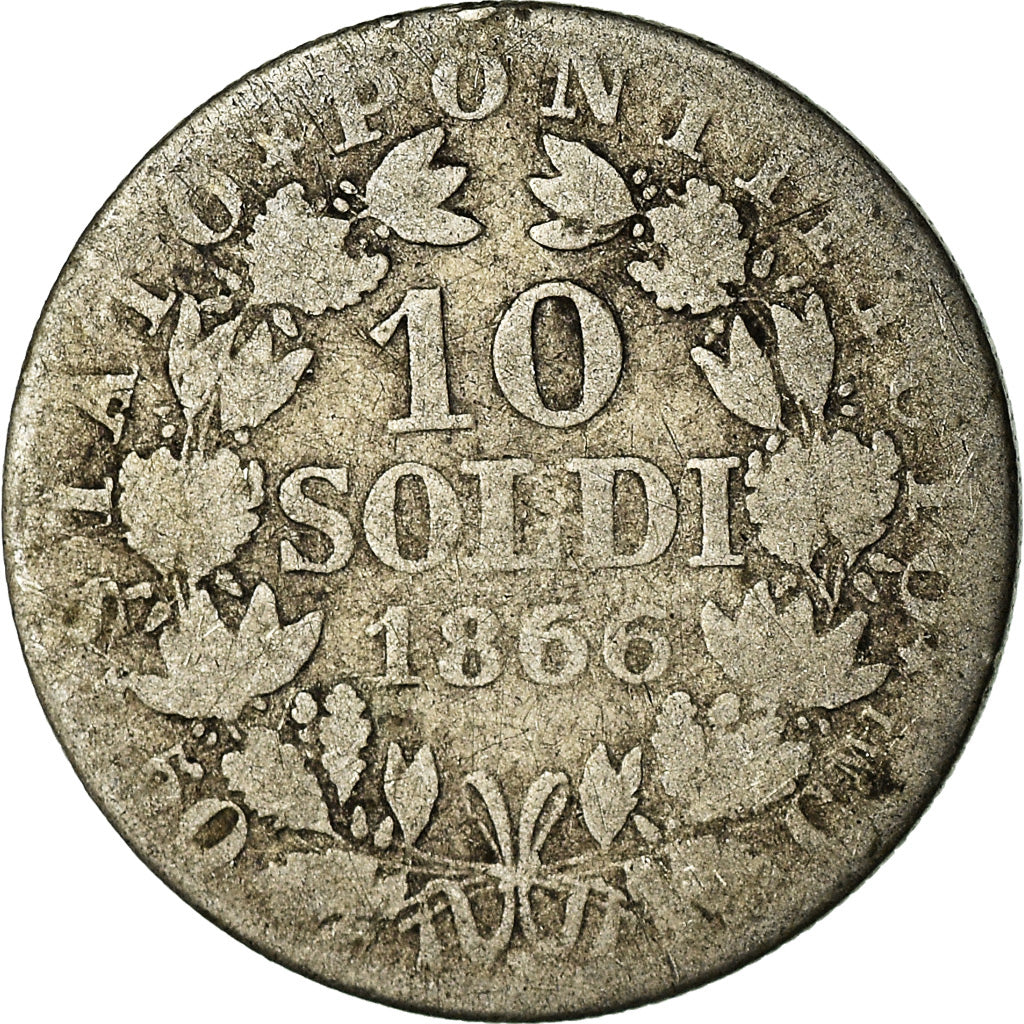 Moeda, ESTADOS ITALIANOS, PAPAL STATES, Pius IX, 10 Soldi, 50 Centesimi, 1866