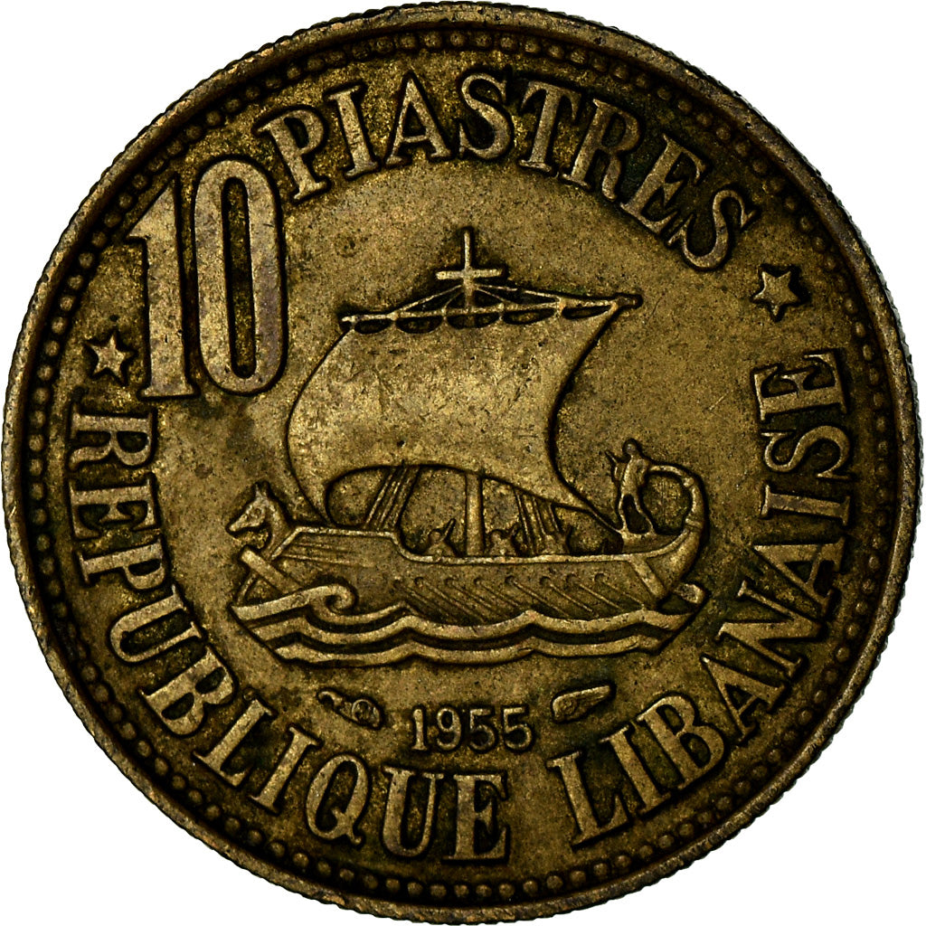 Coin, Lebanon, 10 Piastres, 1955, Paris, VF(30-35), Aluminum-Bronze, KM:23