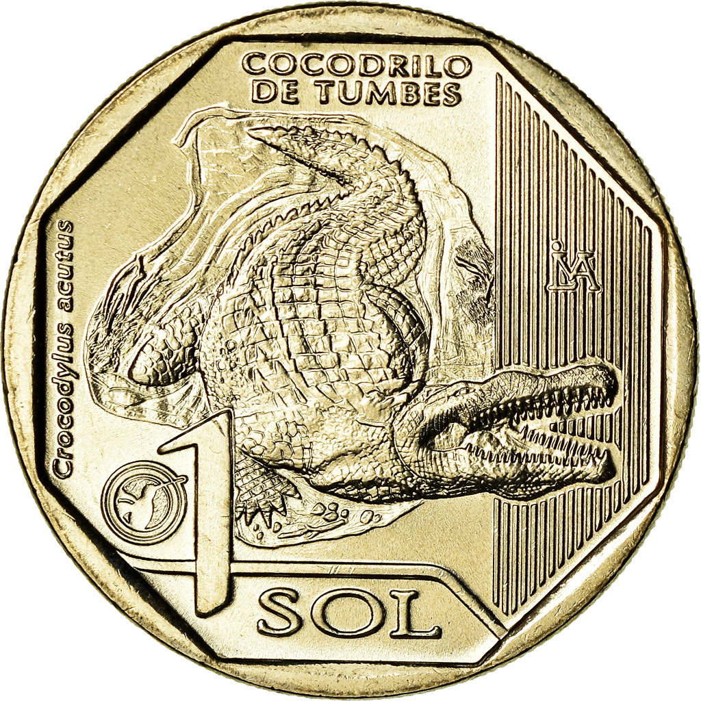 Coin, Peru, Crocodile de Tumbes, Sol, 2017, Lima, MS(63), Nickel-brass, KM:404