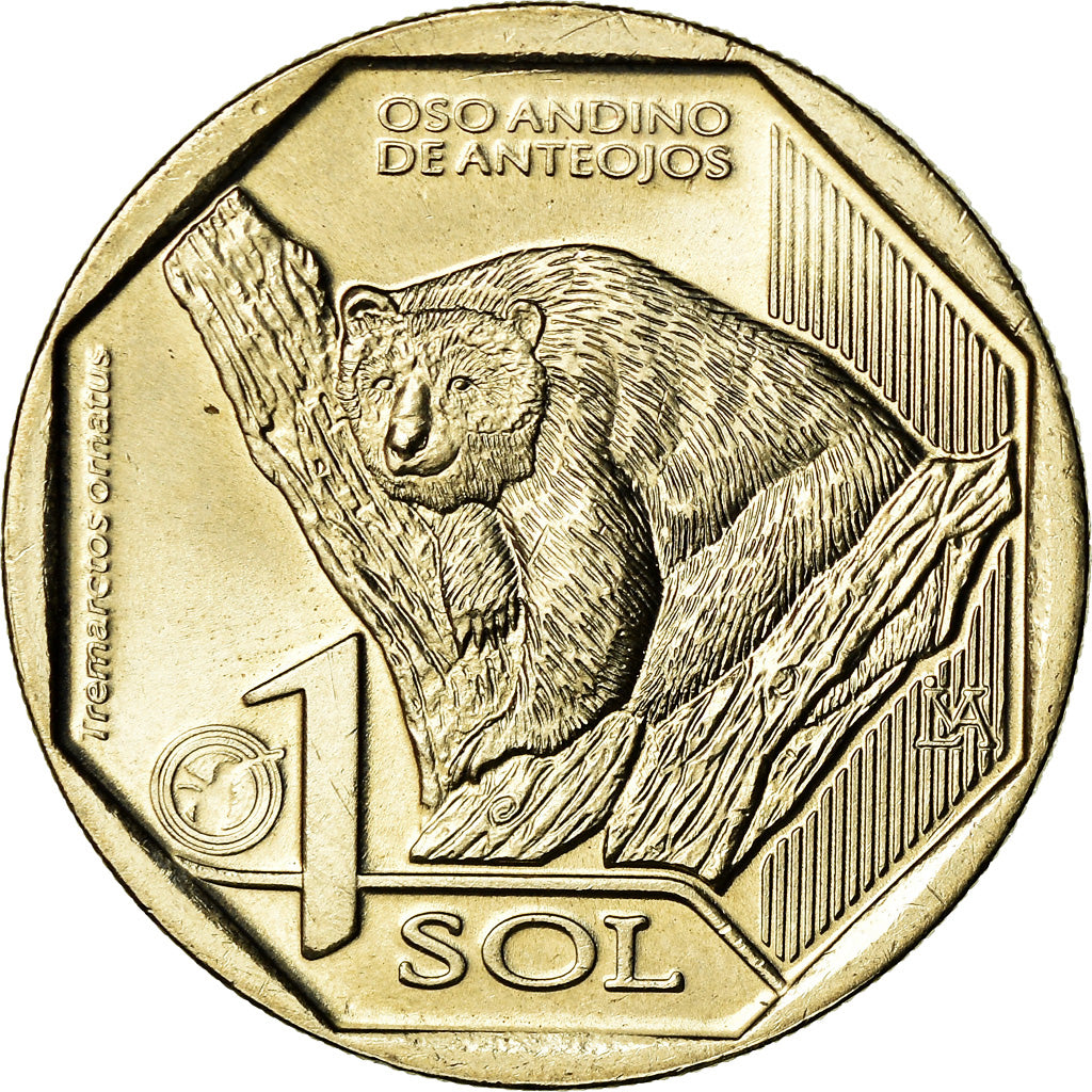 Coin, Peru, Ours à lunettes, Sol, 2017, Lima, MS(63), Nickel-brass, KM:403