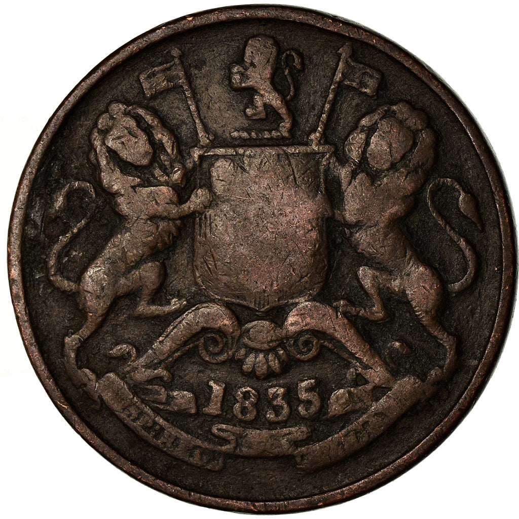 Coin, INDIA-BRITISH, 1/2 Anna, 1835, VF(20-25), Copper, KM:447.1