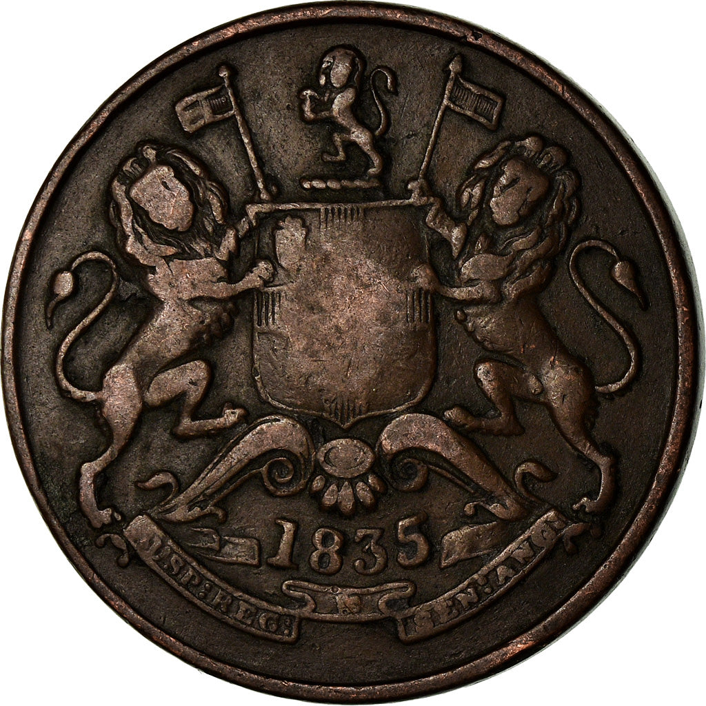 Münze, INDIA-BRITISH, 1/2 Anna, 1835, S, Kupfer, KM:447.1