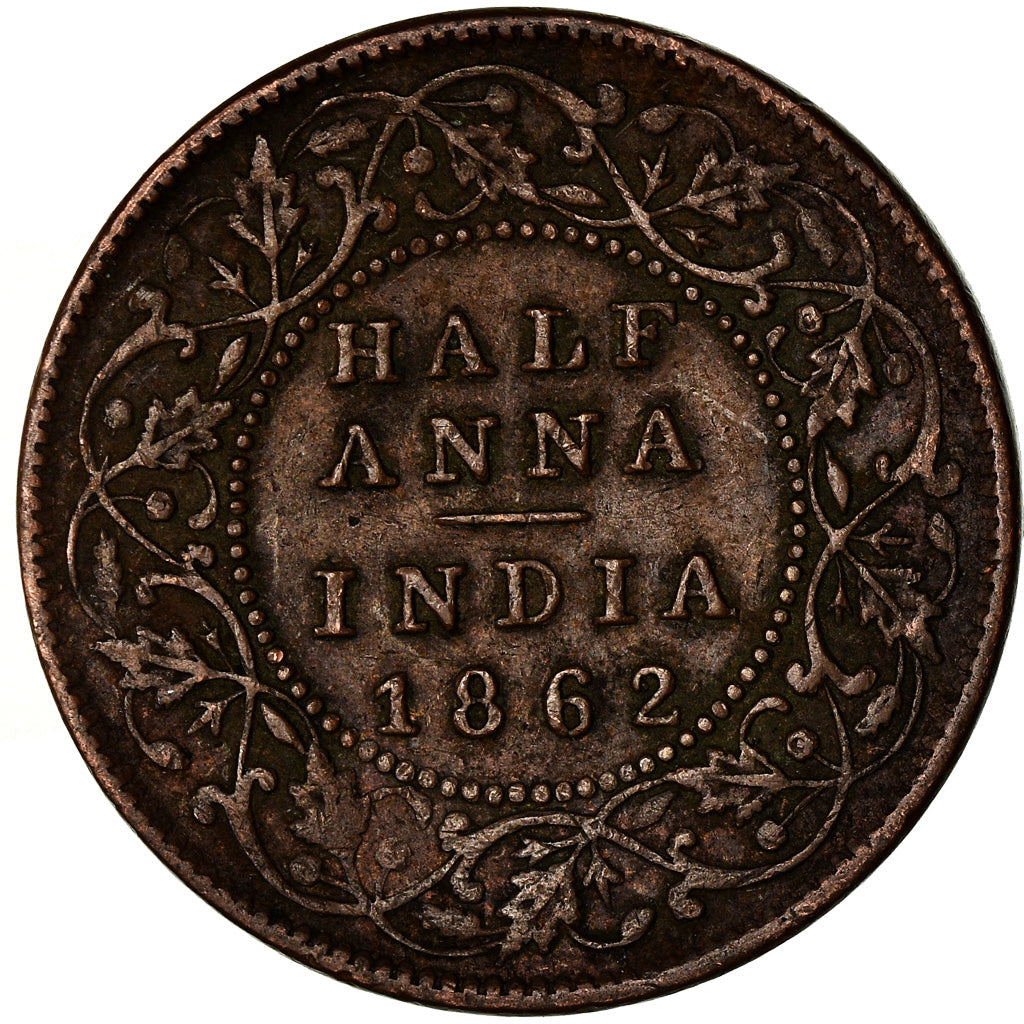 Monnaie, INDIA-BRITISH, Victoria, 1/2 Anna, 1862, TB+, Cuivre, KM:468