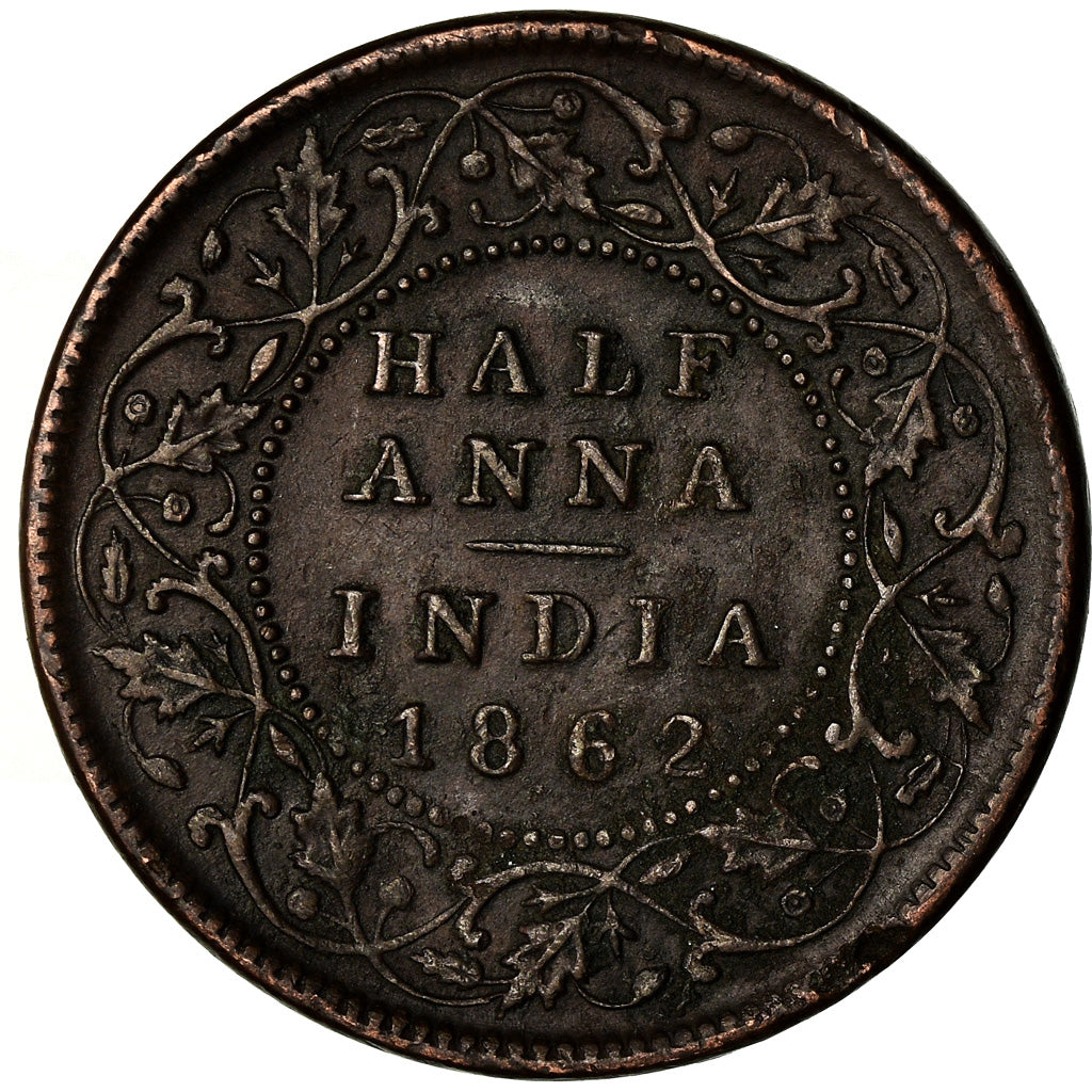 Coin, INDIA-BRITISH, Victoria, 1/2 Anna, 1862, VF(30-35), Copper, KM:468