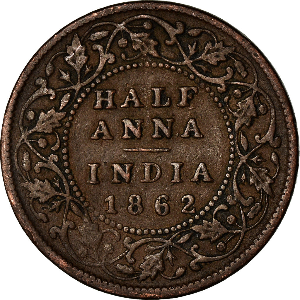 Monnaie, INDIA-BRITISH, Victoria, 1/2 Anna, 1862, TB, Cuivre, KM:468
